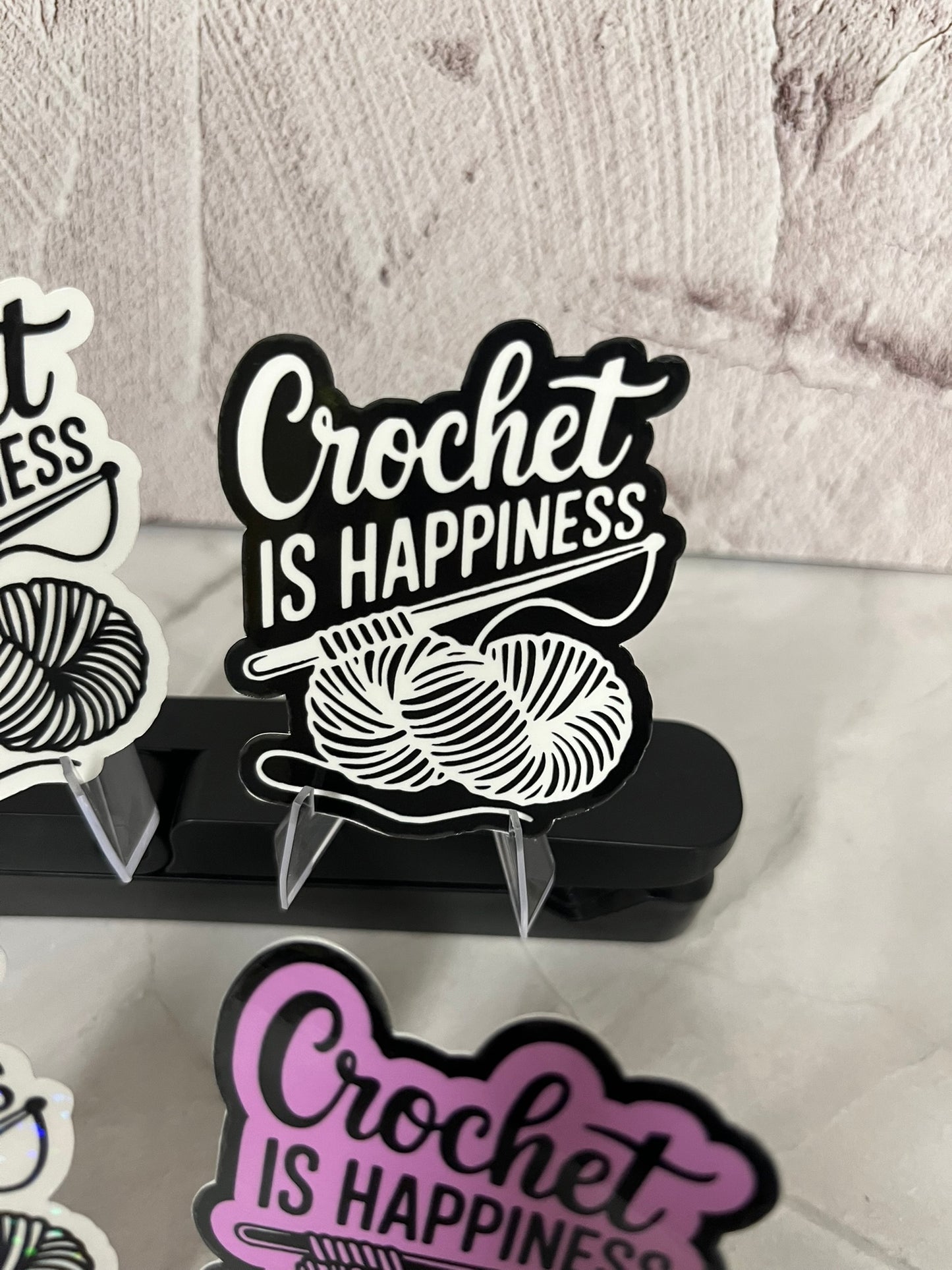 Crochet Is Happiness Waterproof Sticker | Yarn Hook Vinyl | 4 Color Options | Laptop Yeti Stanley Cooler+