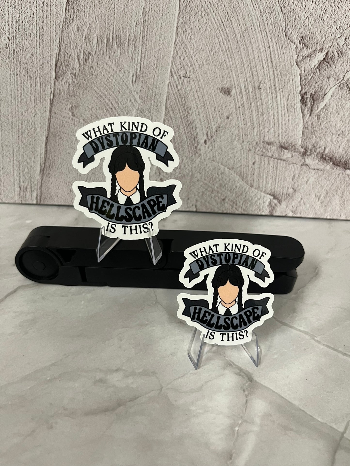 Wednesday Addams Dystopian Waterproof Sticker | Hellscape Humor Vinyl | 2 Size Options | Laptop Yeti Stanley Cooler+