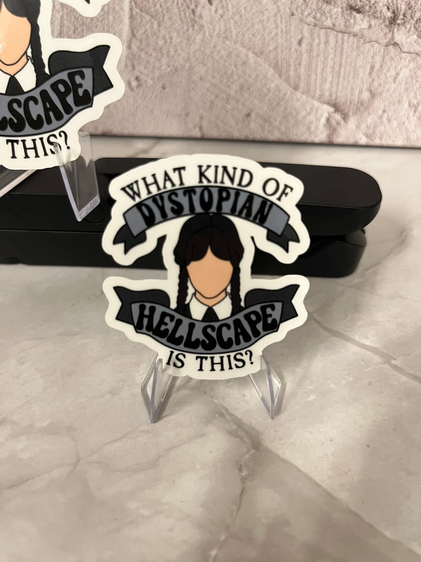 Wednesday Addams Dystopian Waterproof Sticker | Hellscape Humor Vinyl | 2 Size Options | Laptop Yeti Stanley Cooler+