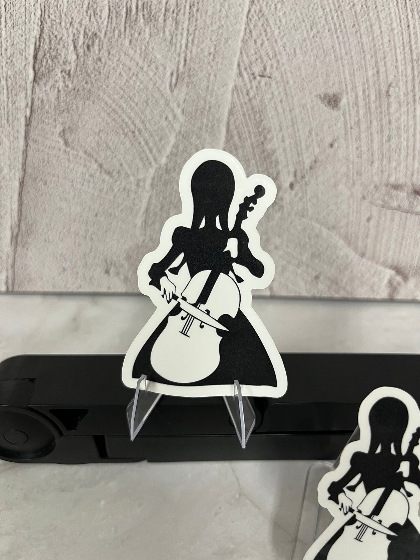 Wednesday Addams Cello & Knife Silhouette Waterproof Sticker | Gothic Musician Vinyl | 2 Size Options | Laptop Yeti Stanley Cooler+