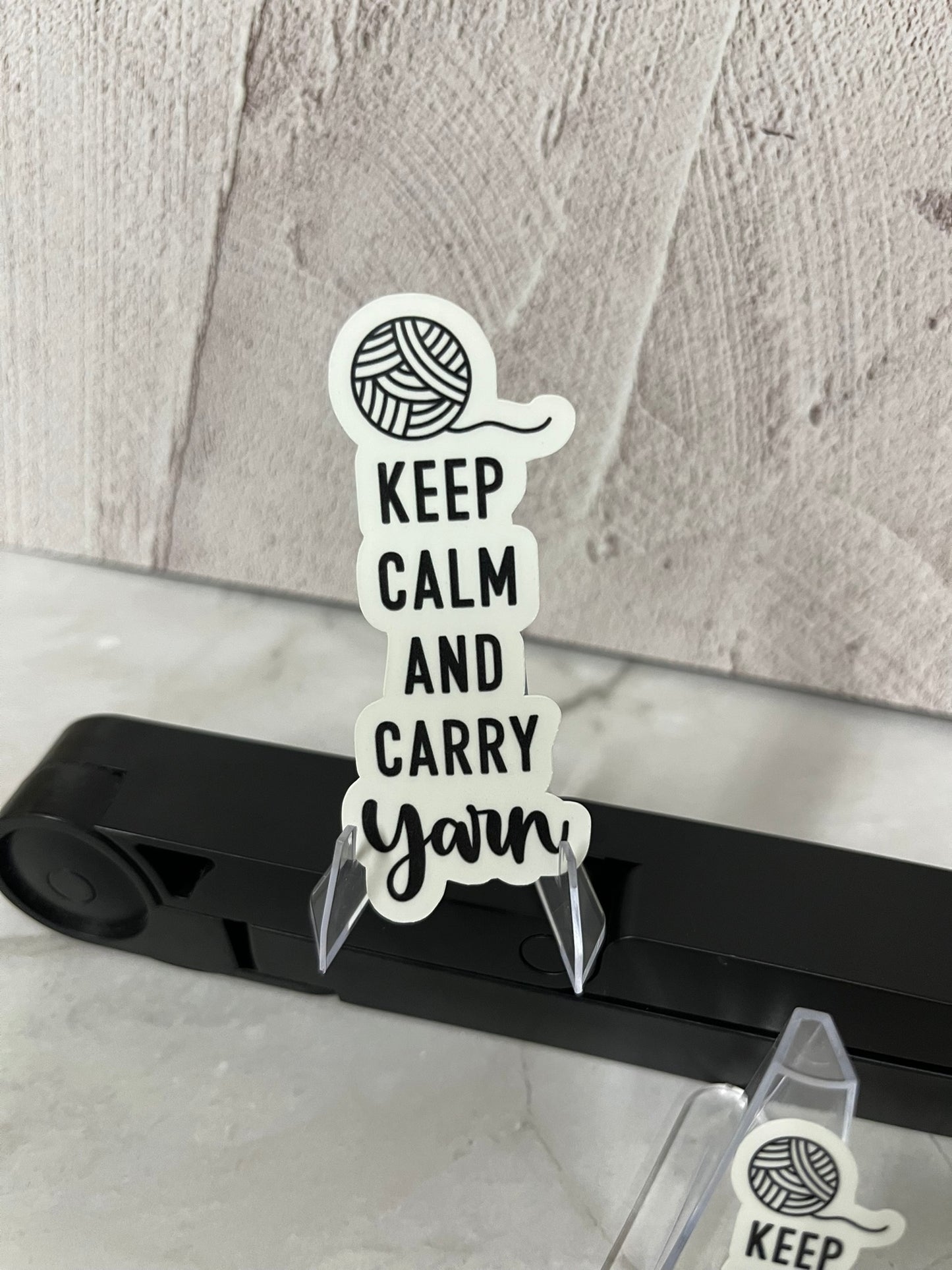 Keep Calm And Carry Yarn Waterproof Sticker | Knitting Humor Vinyl | 2 Size Options | Laptop Yeti Stanley Cooler+
