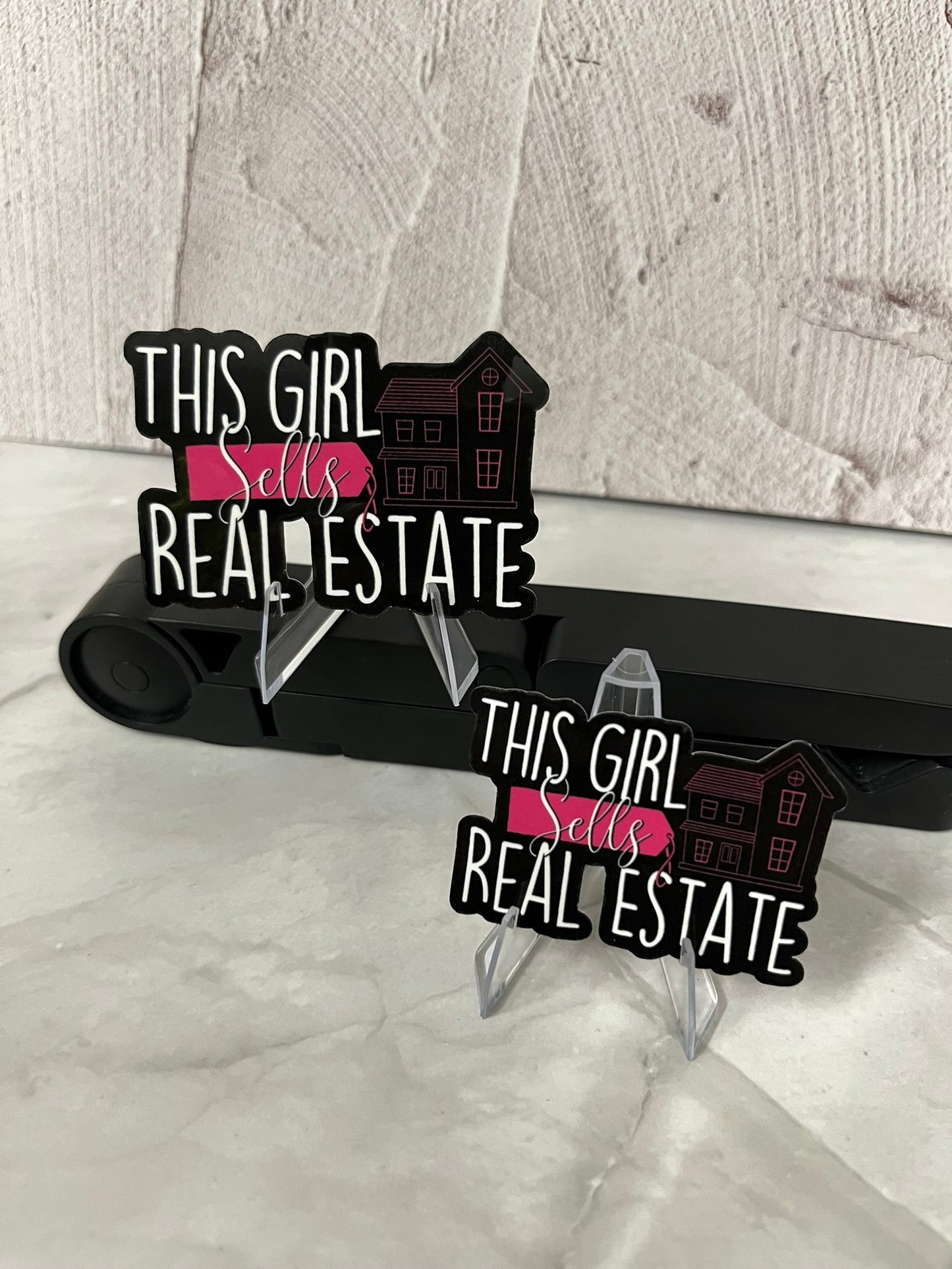 This Girl Sells Real Estate Waterproof Sticker | Female Agent Vinyl | 2 Size Options | Laptop Yeti Stanley Cooler+