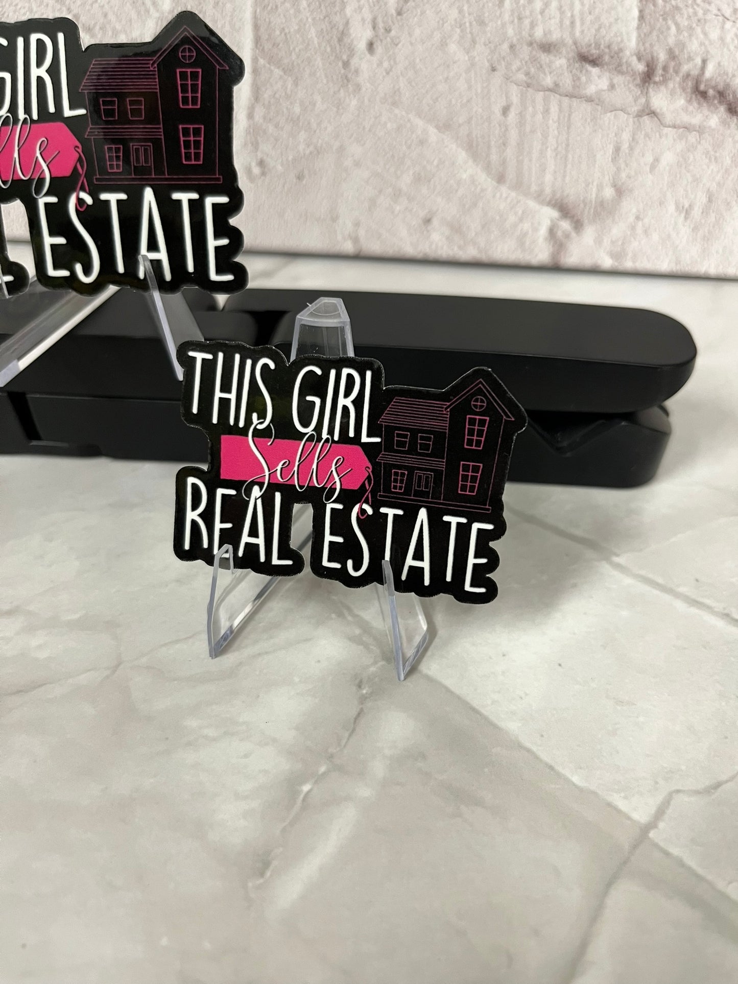 This Girl Sells Real Estate Waterproof Sticker | Female Agent Vinyl | 2 Size Options | Laptop Yeti Stanley Cooler+
