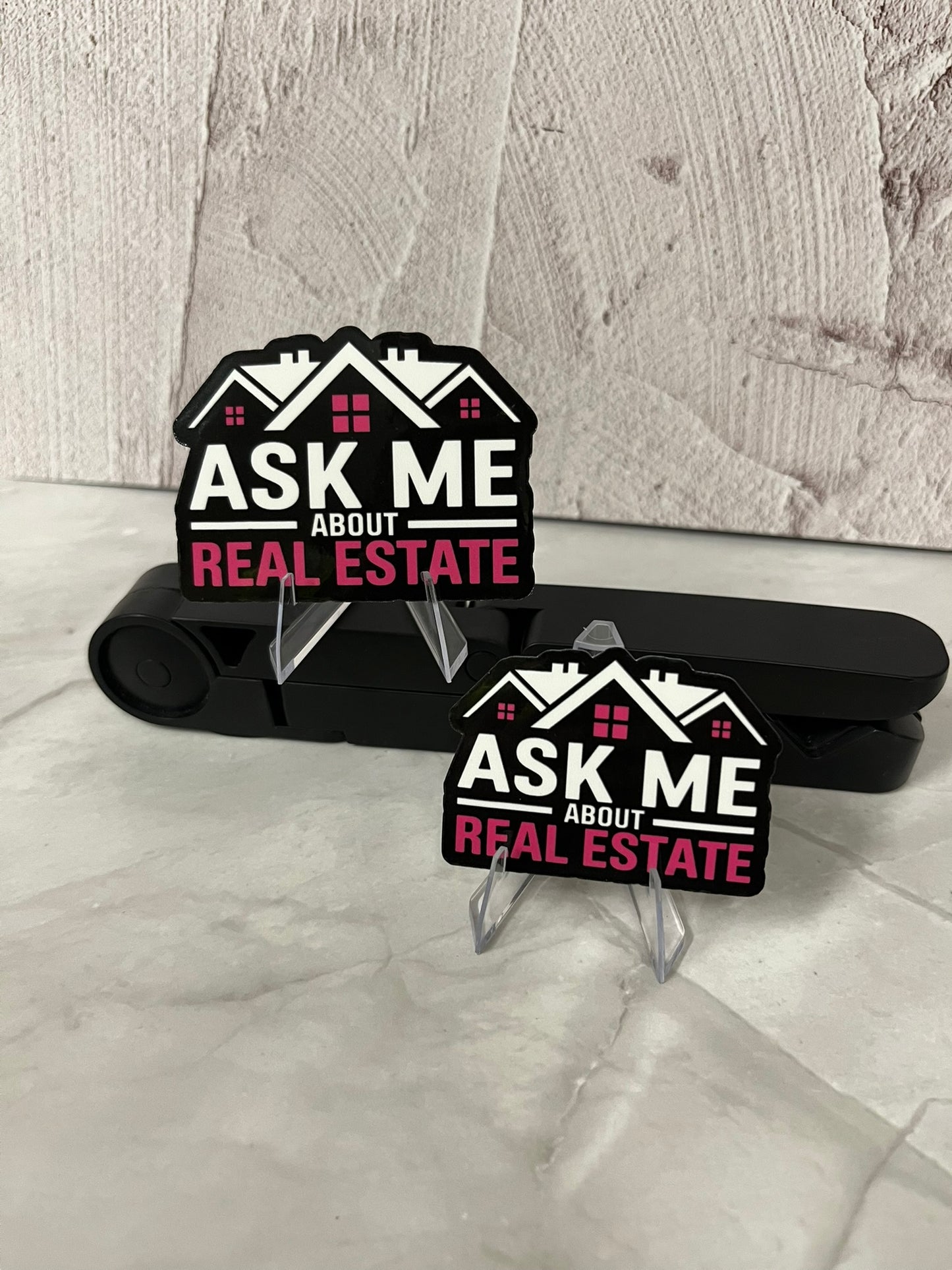 Ask Me About Real Estate Waterproof Sticker | Agent Conversation Vinyl | 2 Size Options | Laptop Yeti Stanley Cooler+