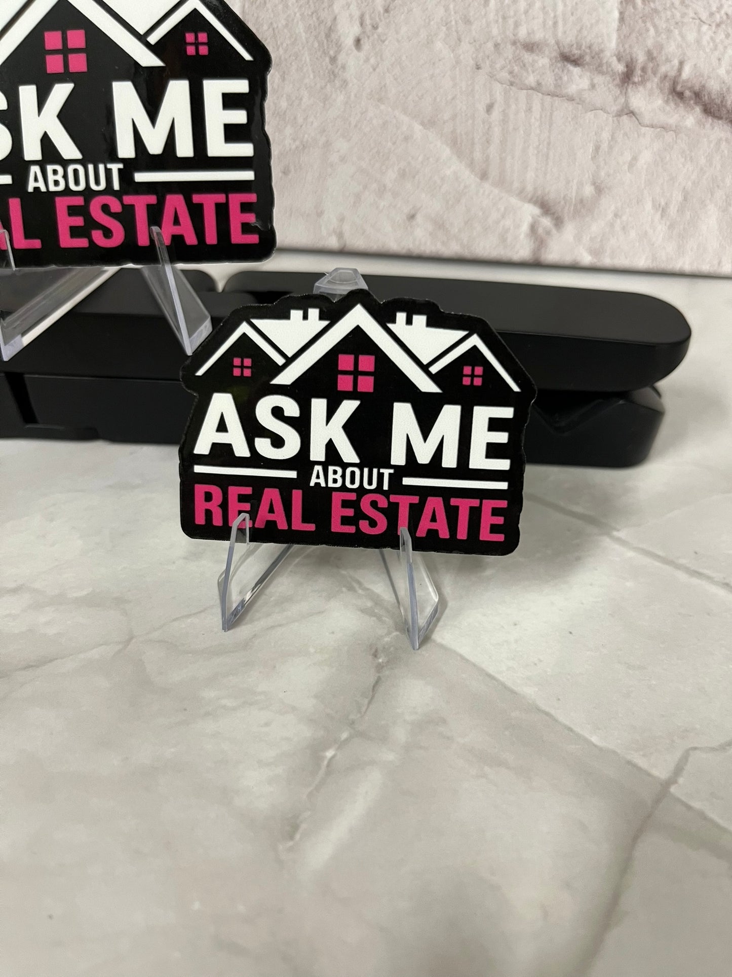 Ask Me About Real Estate Waterproof Sticker | Agent Conversation Vinyl | 2 Size Options | Laptop Yeti Stanley Cooler+