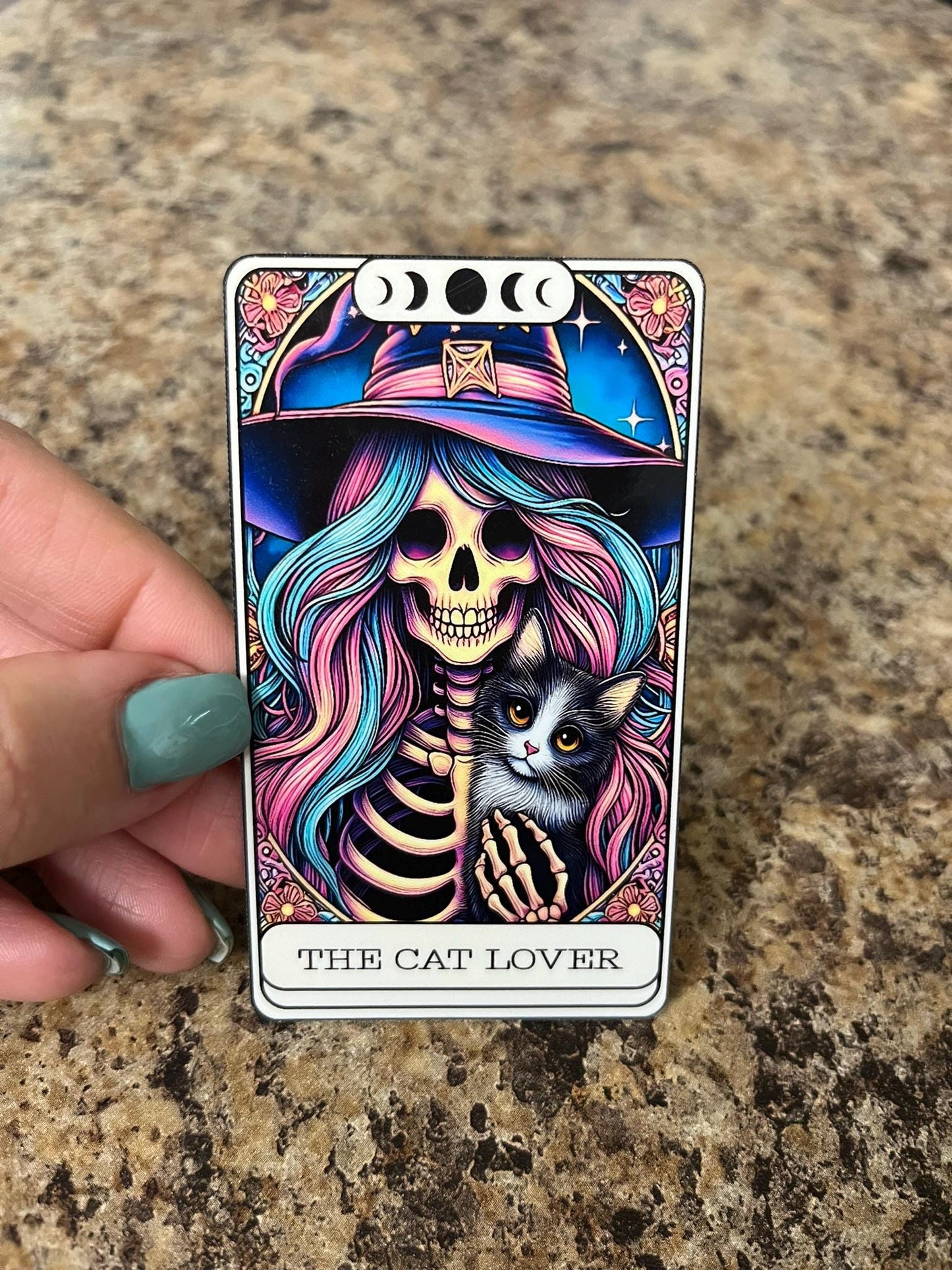 The Cat Lover Waterproof Sticker | Skeleton Tarot Vinyl | 3.5"x2" | Laptop Yeti Stanley Cooler+