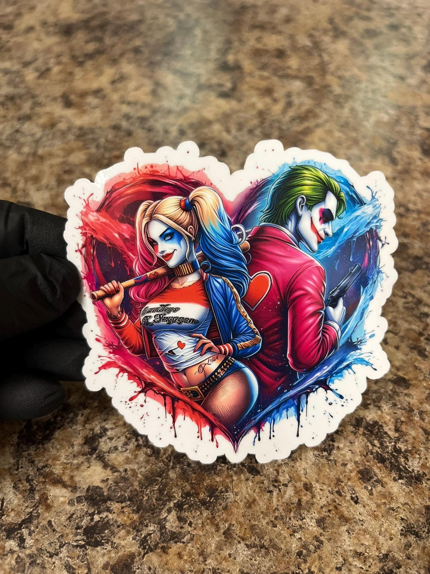 Harley Quinn & Joker Heart Sticker | DC Villain Couple Art | Puddin' and Daddy's Lil Monster Decal | 2 Sizes