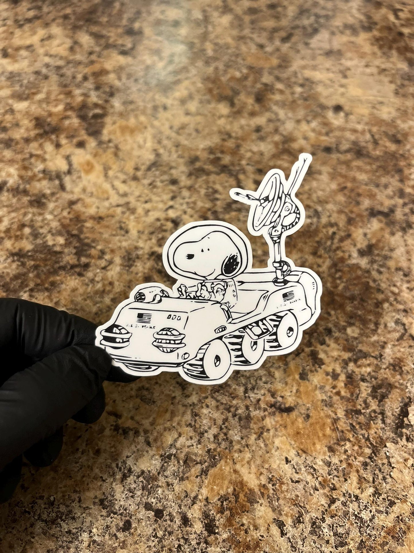 Astronaut Snoopy Moon Rover Sticker | Space Explorer Beagle Art | NASA Peanuts Mission Decal | 3"x2.75" | 2 Laminate Options - Holographic