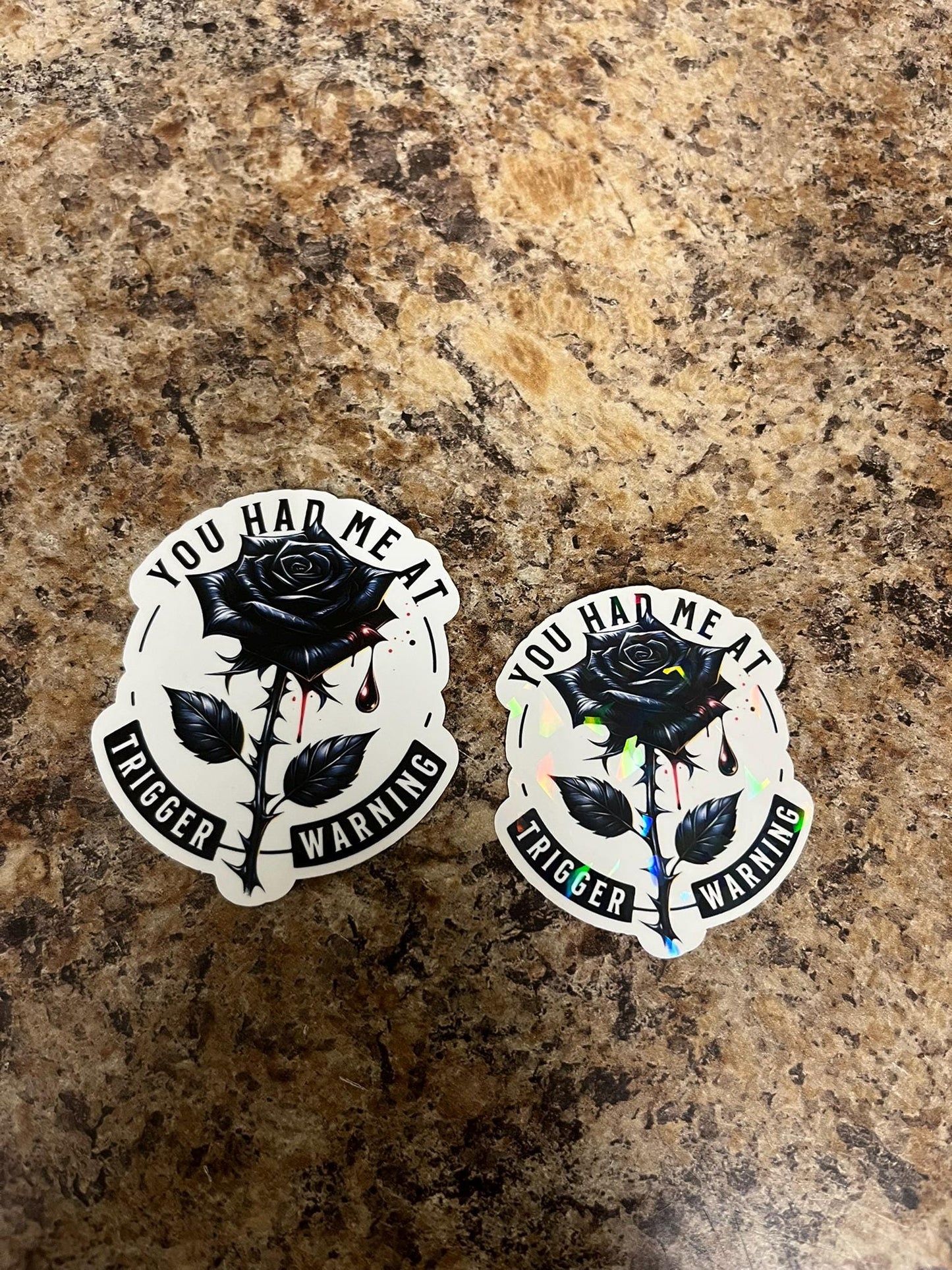 Holographic and Standard Trigger Warning Rose Sticker | Dark Romance Reader Decal | Gothic Book Art | 2 Sizes Available