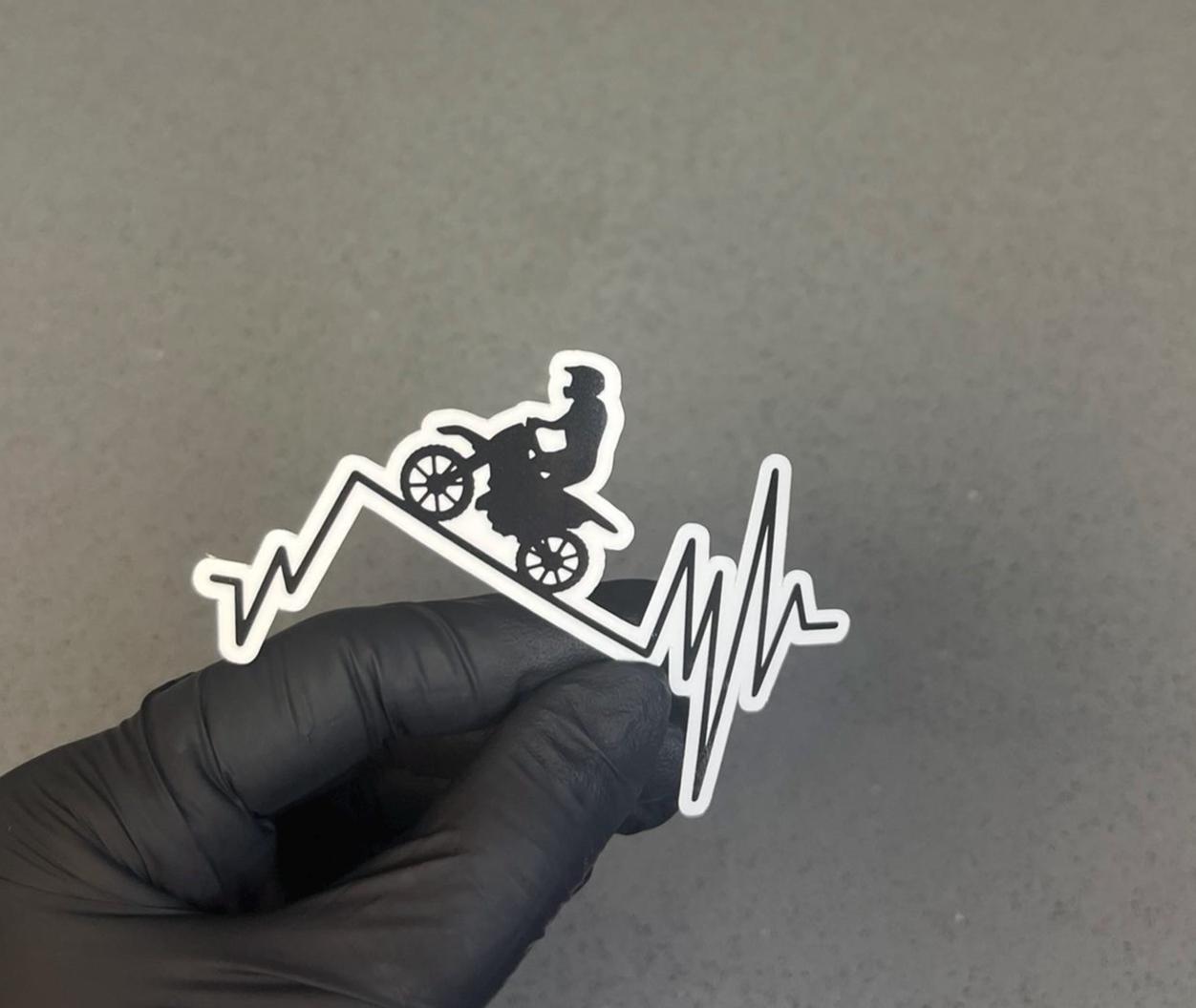 Dirt Bike Heartbeat Sticker | Mountain Rider EKG Pulse | Motocross Lifeline Decal | 3 Direction Options For Yeti, Dirt Bike, Cooler + More