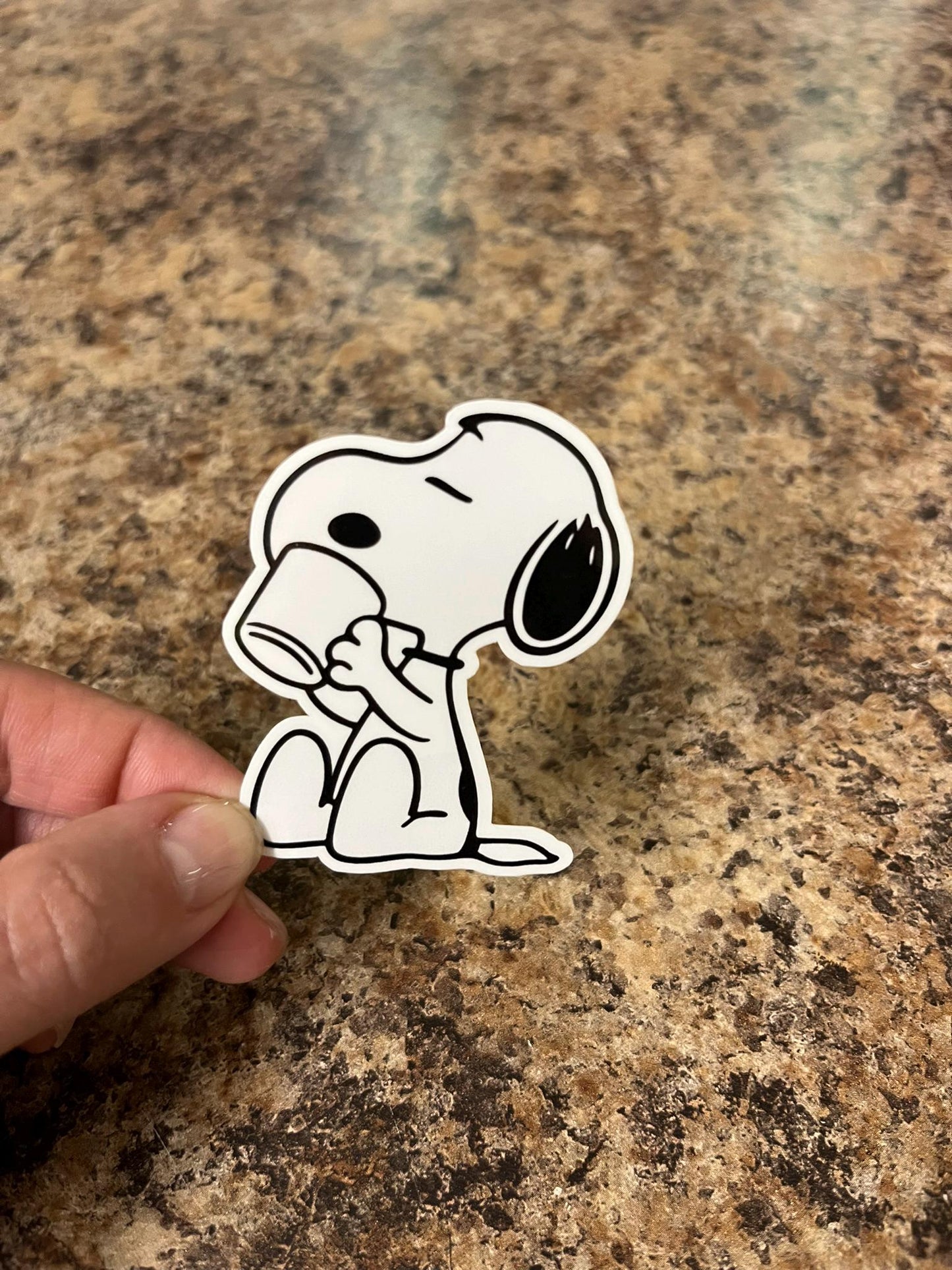 Snoopy Coffee Waterproof Sticker | Peanuts Morning Cup of Joe Vinyl | 3 Size Options | Laptop Kindle Yeti Stanley Tumbler Tool Box Cooler +
