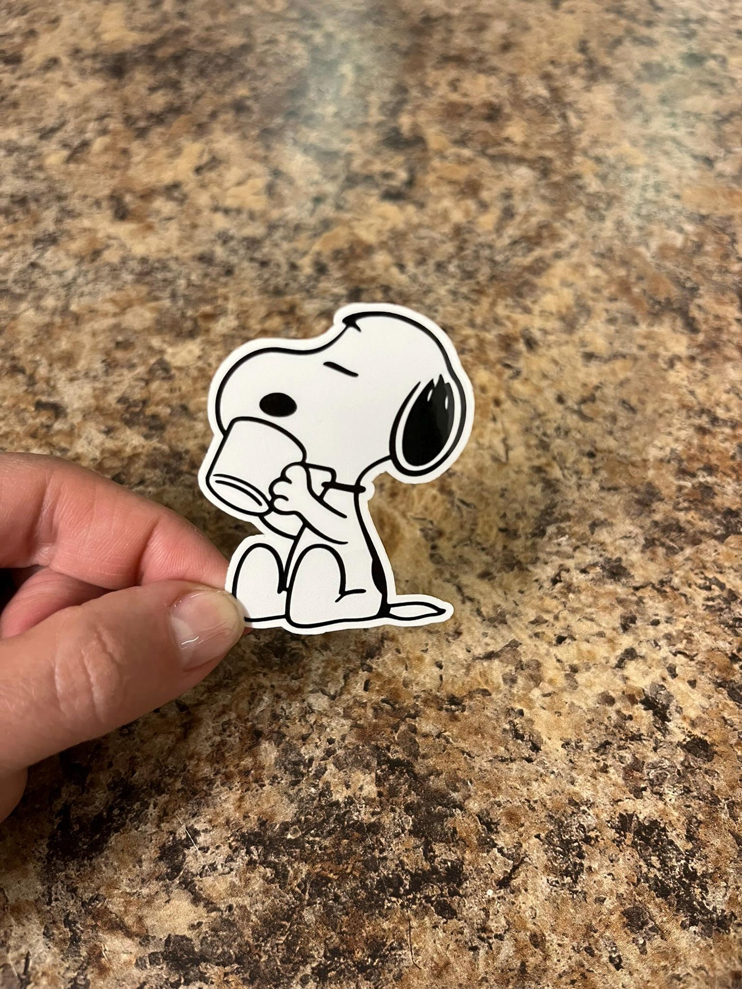 Snoopy Coffee Waterproof Sticker | Peanuts Morning Cup of Joe Vinyl | 3 Size Options | Laptop Kindle Yeti Stanley Tumbler Tool Box Cooler +