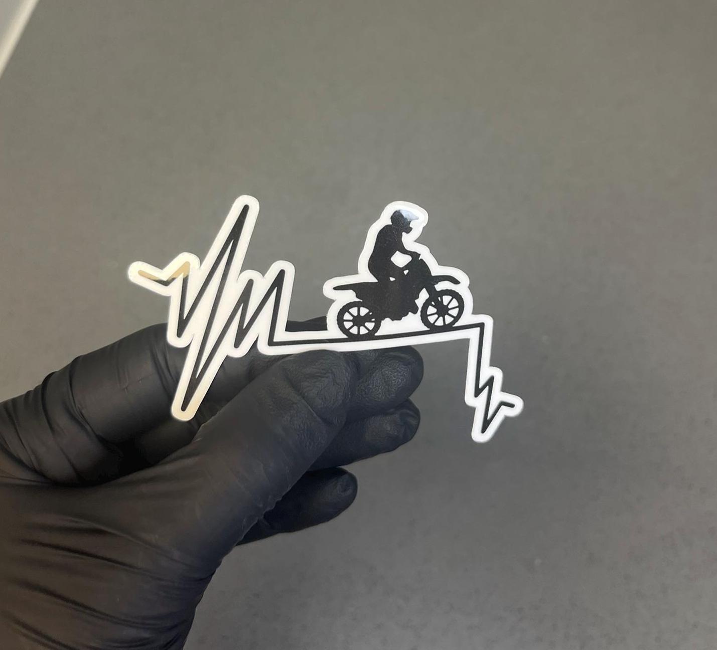Dirt Bike Heartbeat Sticker | Mountain Rider EKG Pulse | Motocross Lifeline Decal | 3 Direction Options For Yeti, Dirt Bike, Cooler + More