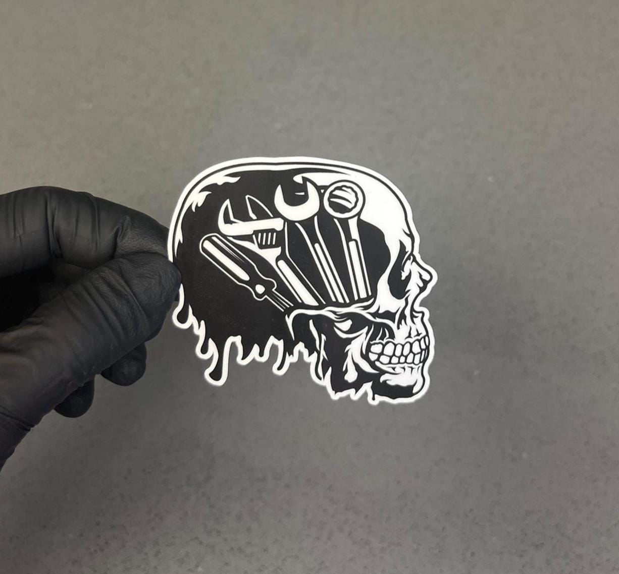 Mechanic Skull Tool Head | Gearhead Wrench Brain Waterproof Sticker| Motorcycle & Dirt Bike Repair Decal | 3 Options for Yeti, Bike, Cooler