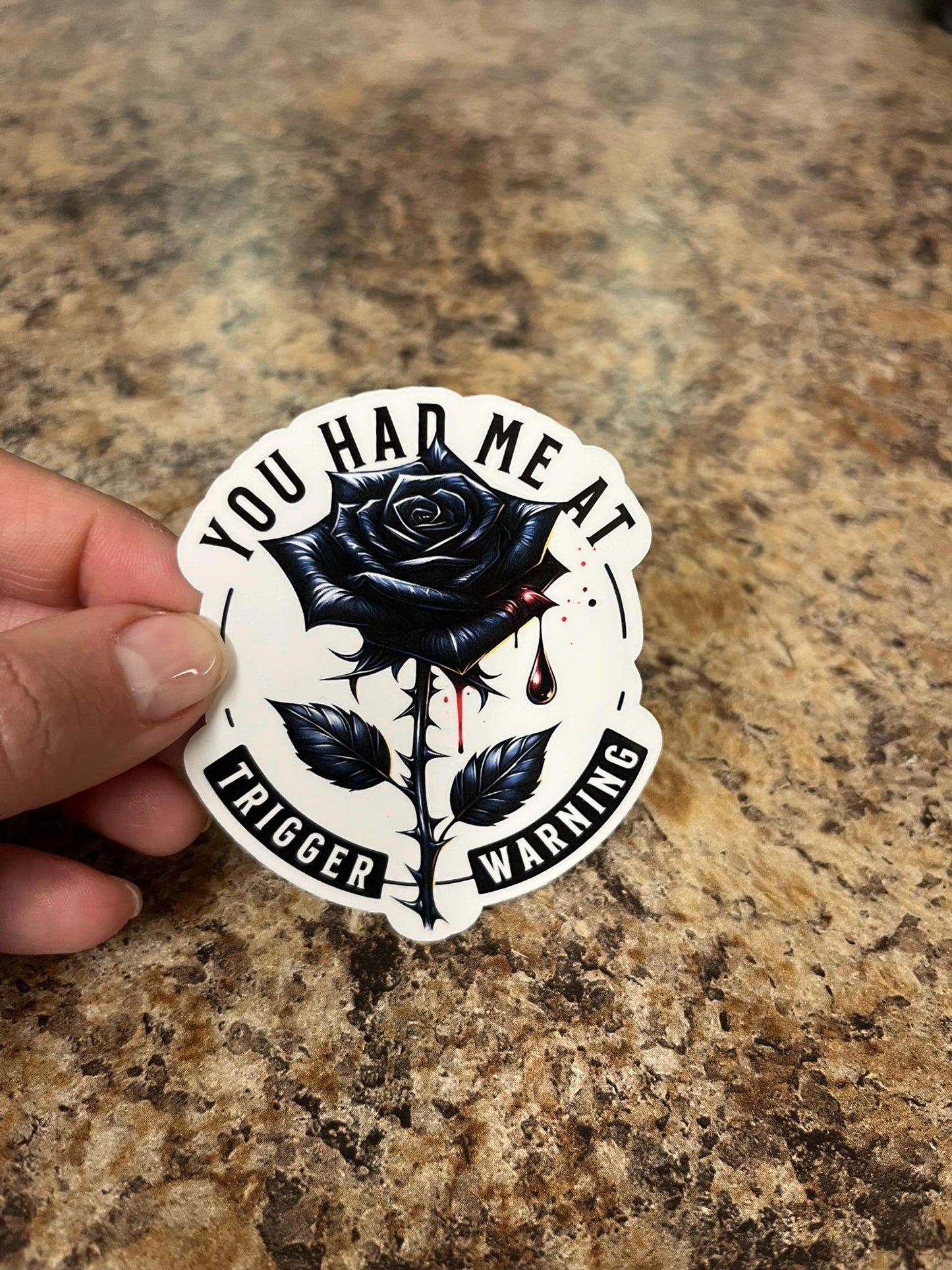 Holographic and Standard Trigger Warning Rose Sticker | Dark Romance Reader Decal | Gothic Book Art | 2 Sizes Available