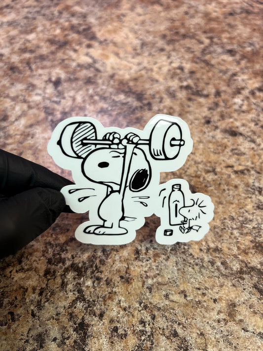 Gym Rat Snoopy and Woodstock Holographic Sticker | Rainbow Sparkle Fitness Decal | Workout Beagle Vinyl Art | 2.5"x3" Peanuts | 4 Options