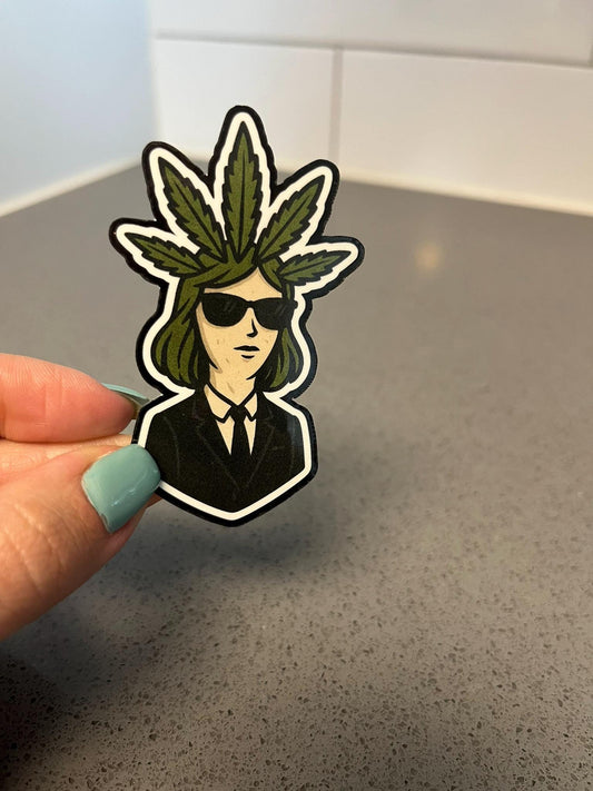 Incogweedo Lady Joint Funny Cannabis Sticker with Leaf Hair and Shades for 420 Friendly Queens and Incognito Weed Collectors Everywhere