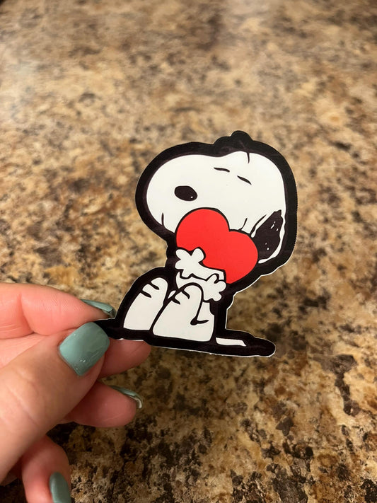 Snoopy Holding a Red Heart Waterproof Vinyl Sticker – 2.5"x1.5" for Laptops, Water Bottles, Journals, and Valentine Vibes Everywhere