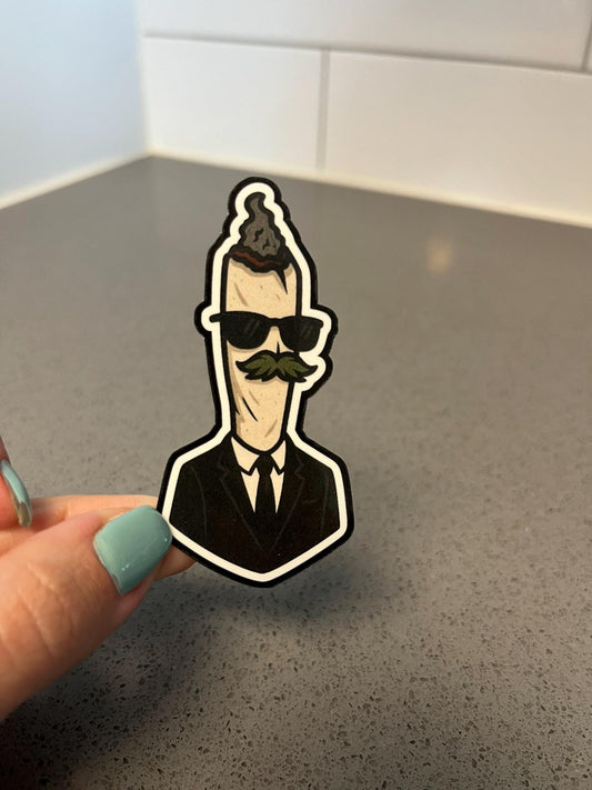 Incogweedo Male Joint Funny Cannabis Sticker in Disguise with Suit and Mustache from the Incognito Weed Series for 420 Friendly Collectors