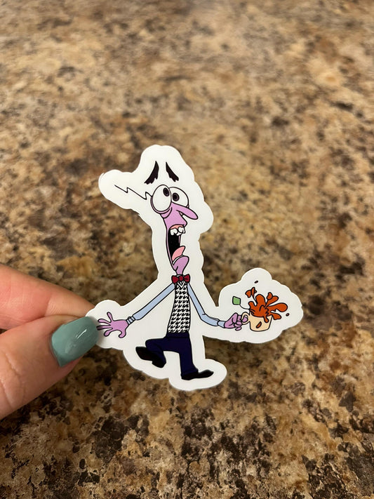 Fear Spilling Coffee Waterproof Sticker | Inside Out Anxiety | Pixar Character | 3"x2.75" Vinyl Fear Inside Out Laptop Journal Pixar Merch
