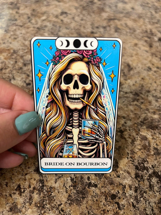Bride On Bourbon Waterproof Sticker | Skeleton Tarot Vinyl | 3.5"x2" | Laptop Yeti Stanley Cooler+