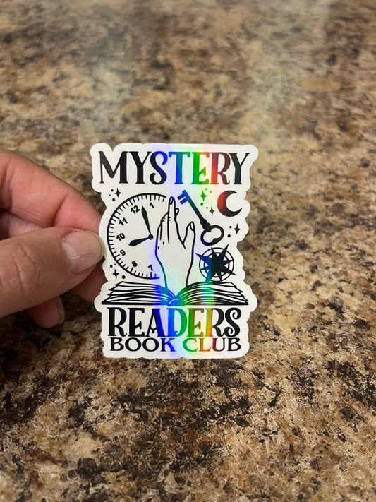 Mystery Readers Book Club Waterproof Sticker | Holographic Vinyl Book Lover | 2.75"x2" | Laptop Yeti Phone Kindle Journal Stanley Cooler+