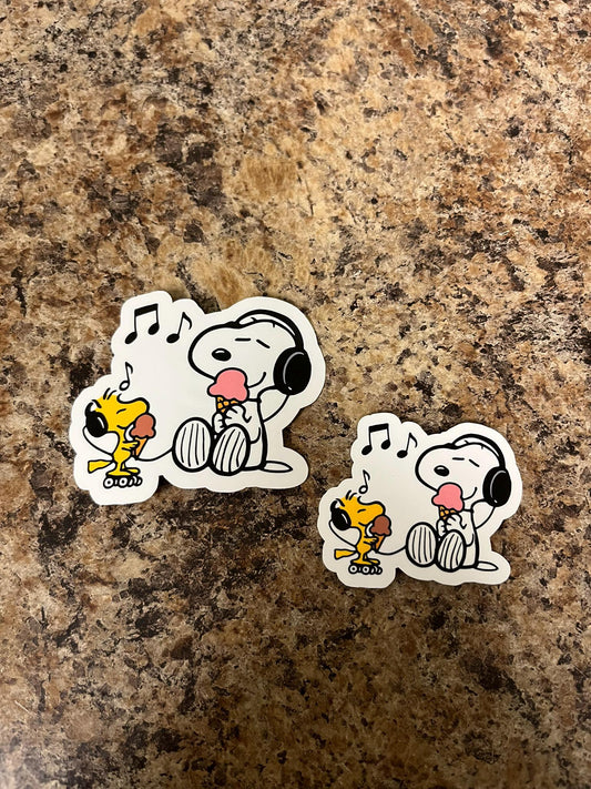 Snoopy & Woodstock Music and Ice Cream Waterproof Sticker | Dog Days of Summer Peanuts Vinyl | 2 Size Options | Laptop Yeti Stanley Cooler+