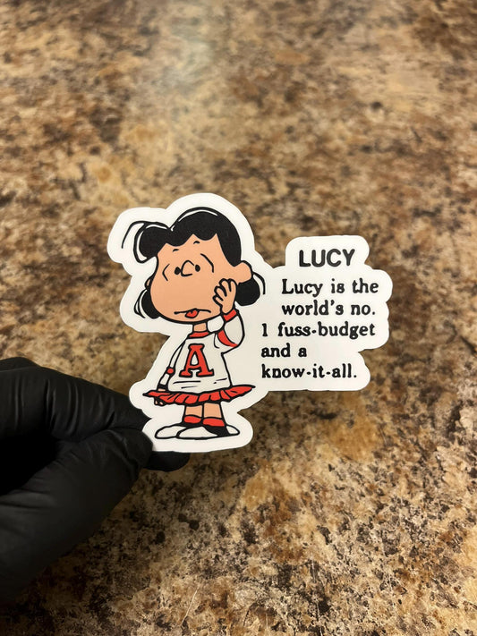 Lucy Van Pelt Fuss-Budget Sticker | Peanuts Queen of Sass Art | World's #1 Know-It-All Decal | 2.75"x2.75"