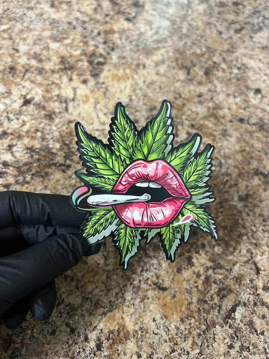 Pink Lips Weed Sticker –420 Vinyl Sticker, Cannabis Kiss, Smoke and Sass, Pothead Humor, Stanley Safe, Cute Stoner Girl Cannabis Blunt Decal