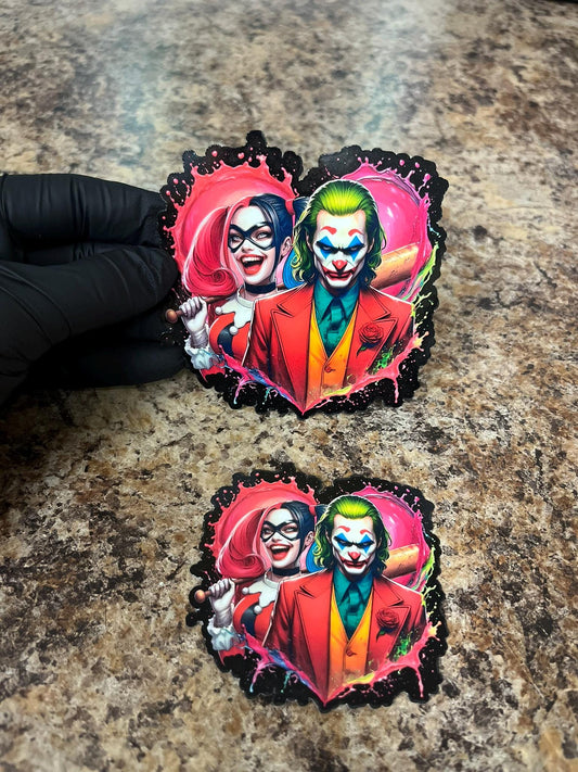 Harley Quinn & Joaquin Phoenix Joker Heart Sticker | DC Movie Villain Couple Art | Suicide Squad and Gotham Decal | 2 Sizes