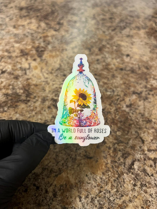 Enchanted Sunflower Glass Dome Sticker | Beauty & Beast Inspired Art | Tale As Old As Time Twist Decal | 3"x2"