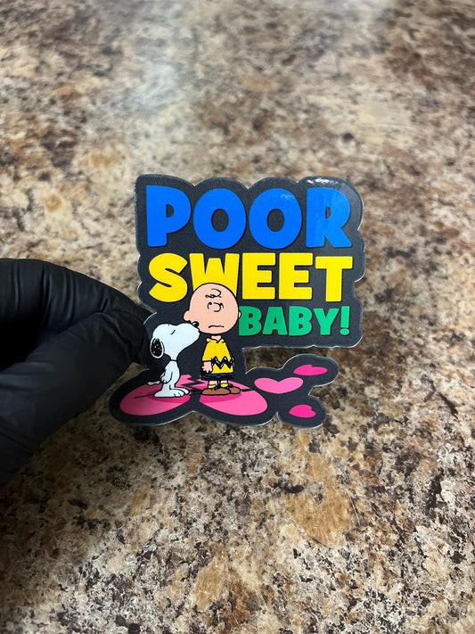 Poor Sweet Baby Charlie Brown Sticker | Peanuts Comfort Squad Art | Snoopy Support Team Decal | 3"x3"