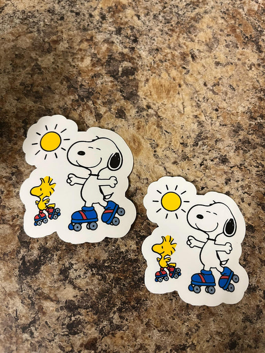 Roller Skating Skates Snoopy & Woodstock Waterproof Sticker | Peanuts Summer Fun Vinyl | 2 Size Options | Laptop Yeti Stanley Kindle Cooler+