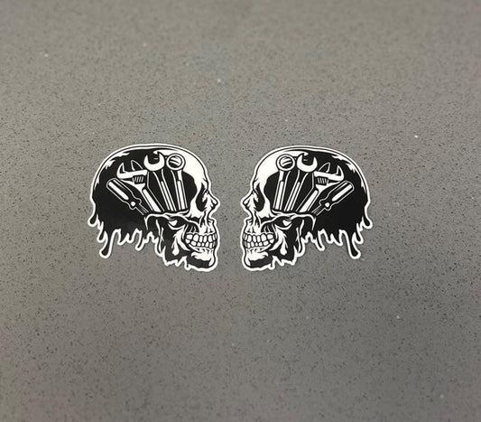 Mechanic Skull Tool Head | Gearhead Wrench Brain Waterproof Sticker| Motorcycle & Dirt Bike Repair Decal | 3 Options for Yeti, Bike, Cooler
