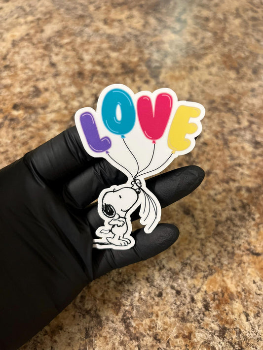Snoopy with Love Balloons Sticker | Peanuts Romance Art | Beagle Heart Decal | 3"x2"
