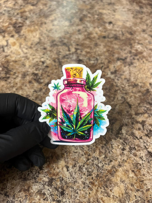 Pink Cannabis Potion Bottle Sticker | Magical Marijuana Elixir Art | Sparkly Weed Witch Decal | 2.75"x2.25"