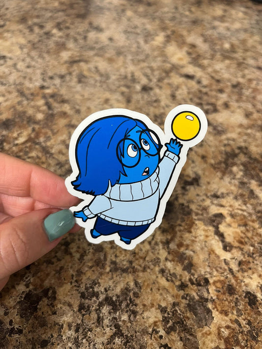Sadness Inside Out Waterproof Vinyl Sticker Pixar Laptop Sticker Planner Water Bottle Gift Blue Emotion Sticker for Mental Health Vibes