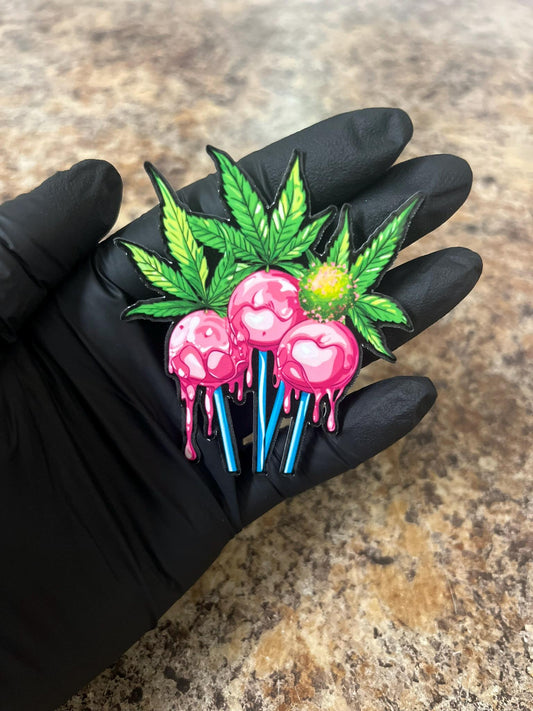 Cannabis Cake Pops Sticker | Weed Edibles Dessert Art | Sweet Treats & Pot Leaf Decal | 2.75"x2.5"