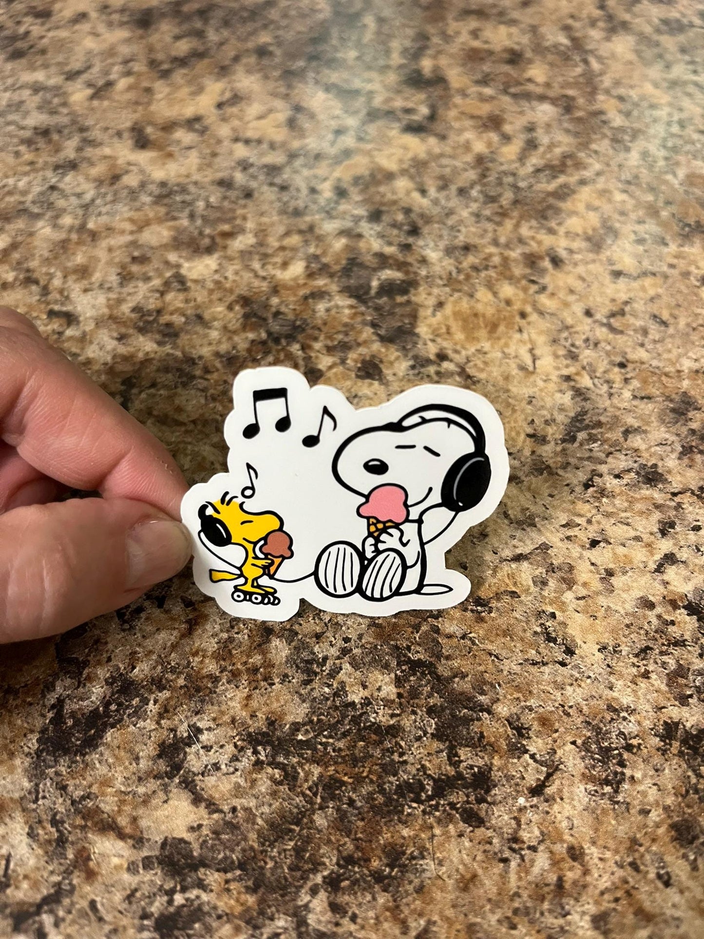 Snoopy & Woodstock Music and Ice Cream Waterproof Sticker | Dog Days of Summer Peanuts Vinyl | 2 Size Options | Laptop Yeti Stanley Cooler+