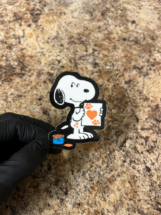 Artist Snoopy Paw Print Heart Sticker | Creative Beagle Digital Art | Drawing Dog Decal | 2.75"x2"