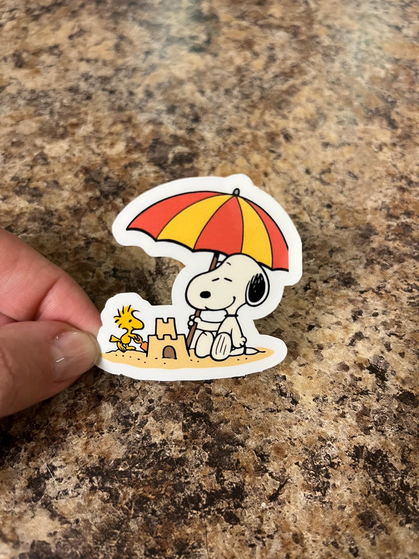 Beach Day Snoopy & Woodstock Sandcastle Waterproof Sticker | Summer Vacation Peanuts Vinyl | 2 Size Options | Laptop Yeti Stanley Cooler+