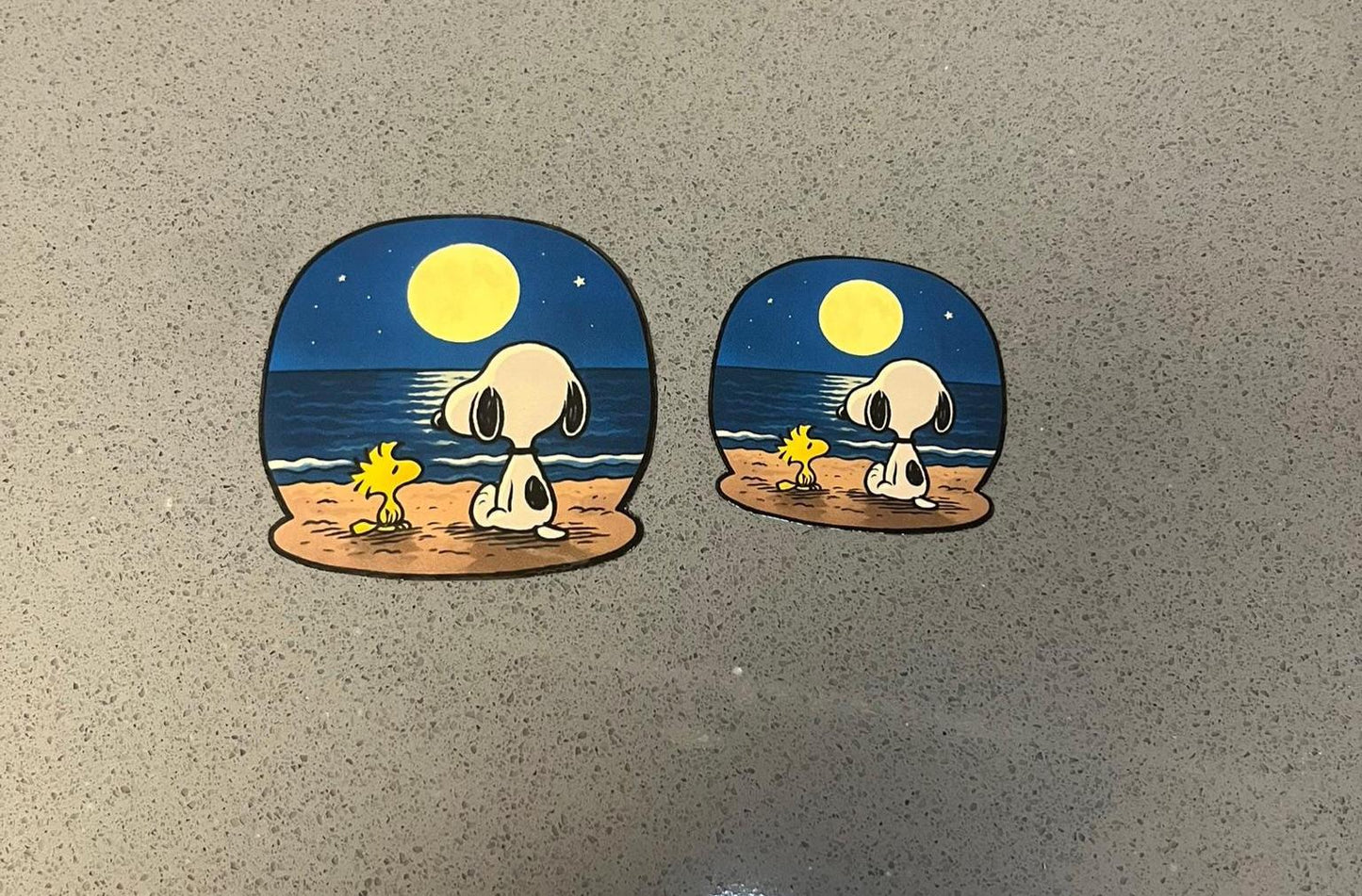 Snoopy & Woodstock Moonlit Beach Waterproof Sticker | Peanuts Ocean Night| Coastal Peace | 2 Sizes | Yeti, Kindle, Phone, Tumbler Phone +