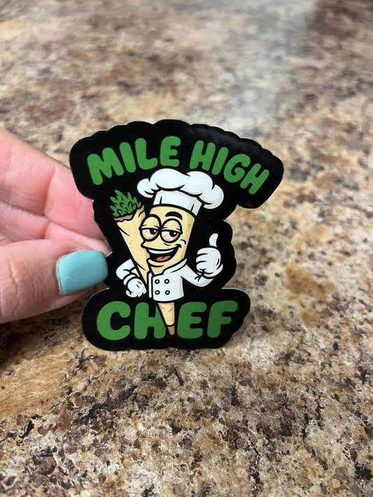 Mile High Chef Sticker Cannabis Chef Sticker Weed Humor Sticker Stoner Cooking Sticker Laminated Waterproof