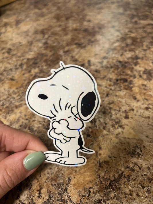 Snoopy Hugging Woodstock Holographic Sticker • Peanuts Vinyl Decal • Waterproof • Gift for Snoopy Fans & Collectors • Transparent Option