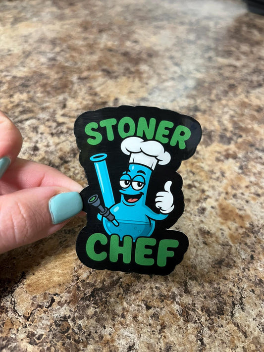 Stoner Chef Sticker Cartoon Bong Chef Sticker Cannabis Cooking Sticker Weed Humor Laminated Waterproof