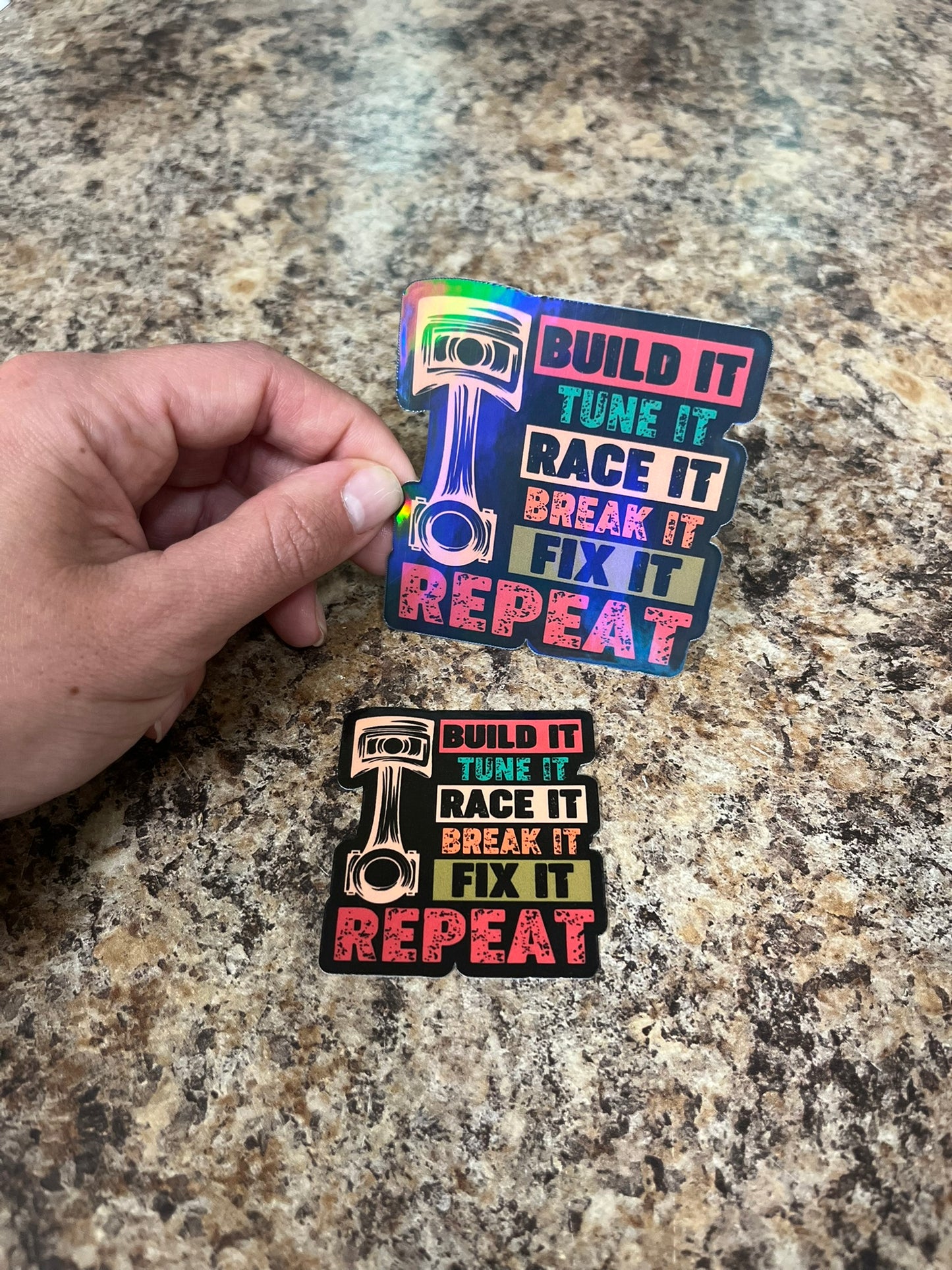 Build Race Break Fix Waterproof Sticker | Piston Cycle Vinyl | 4 Size & Finish Options | Laptop Yeti Stanley Cooler+