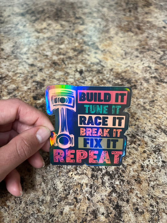 Build Race Break Fix Waterproof Sticker | Piston Cycle Vinyl | 4 Size & Finish Options | Laptop Yeti Stanley Cooler+