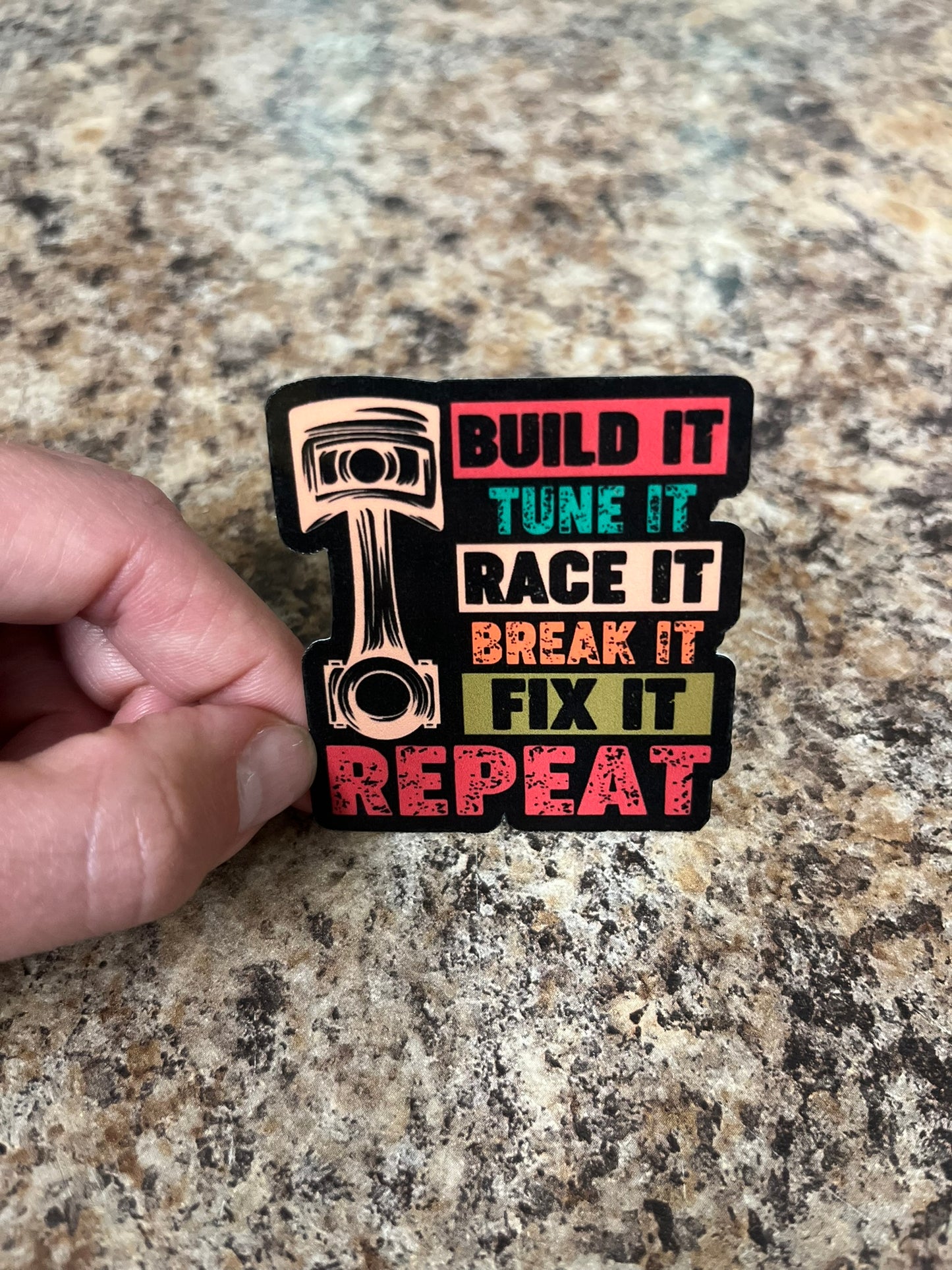 Build Race Break Fix Waterproof Sticker | Piston Cycle Vinyl | 4 Size & Finish Options | Laptop Yeti Stanley Cooler+