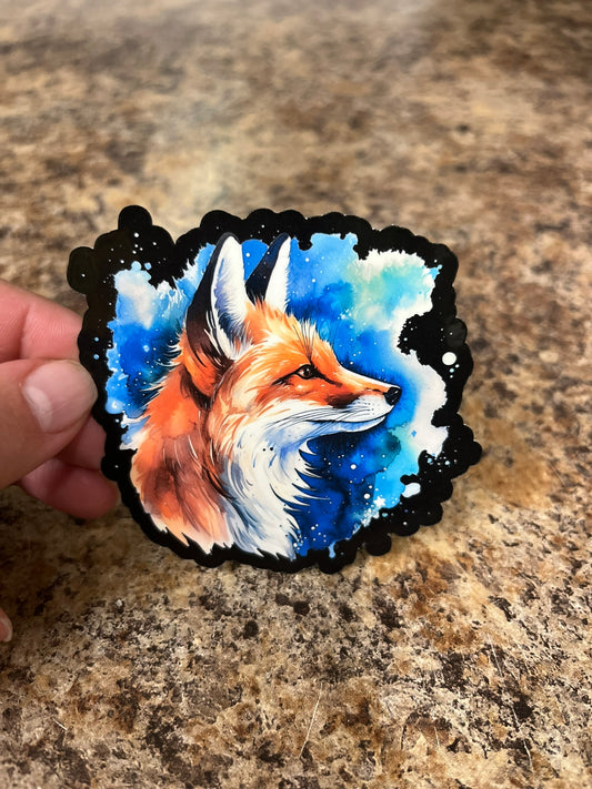 Cosmic Fox Profile Waterproof Sticker | Blue Galaxy Vinyl | 2 Size Options | Laptop Yeti Stanley Cooler+