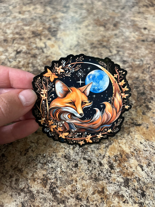 Tribal Style Fox Moon Waterproof Sticker | Celestial Night Vinyl | 2 Size Options | Laptop Yeti Stanley Cooler+